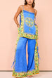 Trixiedress Bow Tie Side Split Cami Top Wide Leg Pants Printed Satin Set