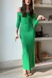 Trixiedress Off Shoulder Long Sleeves Back Slit Bodycon Maxi Dress