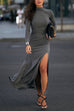 Trixiedress Mockneck Long Sleeves High Slit Bodycon Maxi Dress