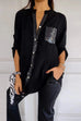 Trixiedress Rolled Up Sleeves Button Down Sequin Splice Blouse Shirt