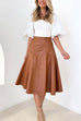 Trixiedress High Waist Faux Leather A-line Flare Midi Skirt