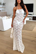 Trixiedress Strapless Sheer Lace Cover Up Maxi Bodycon Dress