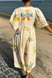 Trixiedress V Neck Button Down Tropic Print Sun-kissed Maxi Holiday Dress