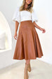 Trixiedress High Waist Faux Leather A-line Flare Midi Skirt