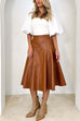 Trixiedress High Waist Faux Leather A-line Flare Midi Skirt