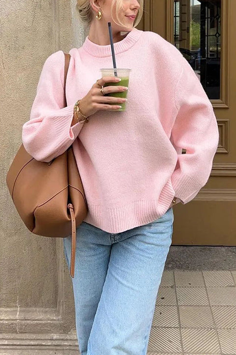 Trixiedress Crewneck Drop Shoulder Oversized Ribbed Knit Sweater