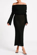 Trixiedress Off Shoulder Long Sleeves Bodycon Knit Maxi Dress