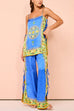 Trixiedress Bow Tie Side Split Cami Top Wide Leg Pants Printed Satin Set