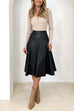 Trixiedress High Waist Faux Leather A-line Flare Midi Skirt