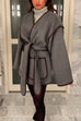 Trixiedress Open Front Pocketed Splice Coat with Belt