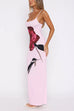 Trixiedress U Neck Spaghetti Strap Rose Print Maxi Bodycon Dress