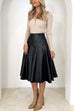 Trixiedress High Waist Faux Leather A-line Flare Midi Skirt