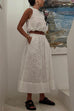 Trixiedress Elastic Waist Lace Hollow Out Pocketed Maxi Skirt