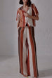 Trixiedress Striped Short Sleeves Button Down Shirt Wide Leg Pants Set