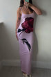 Trixiedress U Neck Spaghetti Strap Rose Print Maxi Bodycon Dress