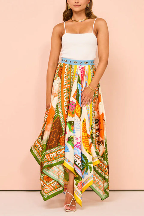 Trixiedress Asymmetric Hem Resort Print Maxi Skirt