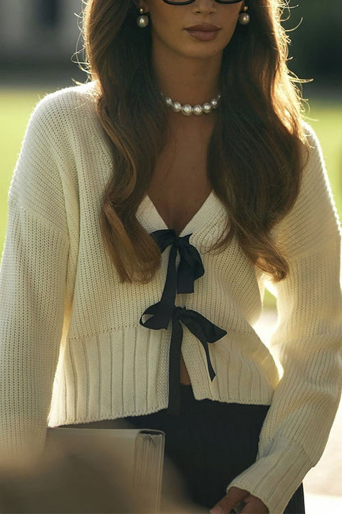 Trixiedress V Neck Bow Tie Front Elegant Sweater