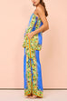 Trixiedress Bow Tie Side Split Cami Top Wide Leg Pants Printed Satin Set