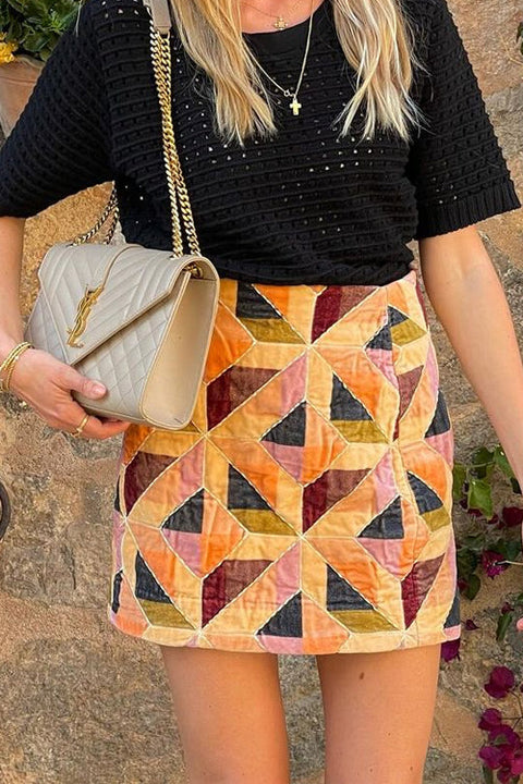 Color Block Geometric Print Mini Skirt