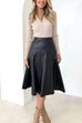 Trixiedress High Waist Faux Leather A-line Flare Midi Skirt