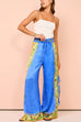 Trixiedress Bow Tie Side Split Cami Top Wide Leg Pants Printed Satin Set