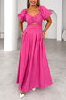 Twist Front Puff Sleeves High Waist Swing Maxi Dress