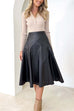 Trixiedress High Waist Faux Leather A-line Flare Midi Skirt