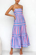 Trixiedress Spaghetti Strap Tiered Color Block Striped Maxi Dress