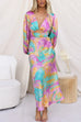 V Neck Long Sleeves Cut Out Printed Maxi Dress