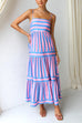 Trixiedress Spaghetti Strap Tiered Color Block Striped Maxi Dress