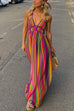 Trixiedress V Neck Backless Rainbow Stripes Cami Maxi Holiday Dress