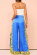 Trixiedress Bow Tie Side Split Cami Top Wide Leg Pants Printed Satin Set