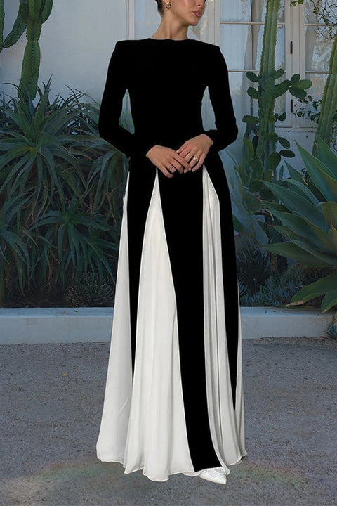 Trixiedress Long Sleeves Color Block Swing Maxi Dress