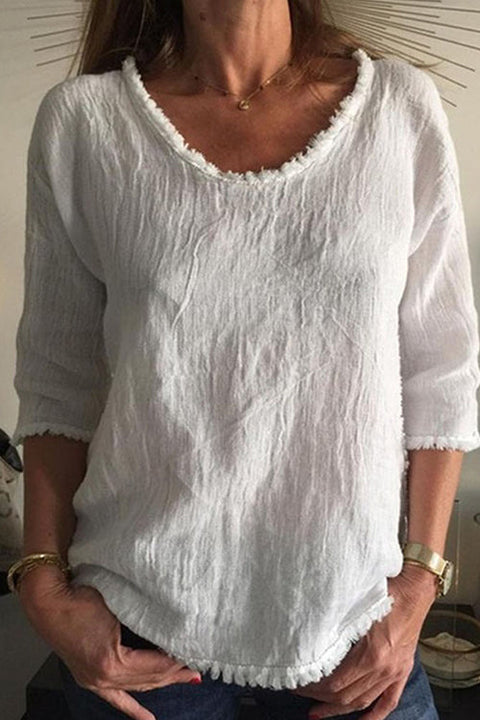 Trixiedress Round Neck 3/4 Sleeves Raw Hem T-shit