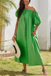 Trixiedress Off Shoulder Puff Sleeves Pocketed Baggy Midi Dress