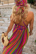 Trixiedress V Neck Backless Rainbow Stripes Cami Maxi Holiday Dress