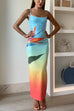 Trixiedress Back Slit Gradient Printed Sequin Maxi Cami Dress