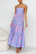 Trixiedress Spaghetti Strap Tiered Color Block Striped Maxi Dress