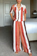 Trixiedress Striped Short Sleeves Button Down Shirt Wide Leg Pants Set