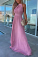 Trixiedress Halter Sleeveless Waisted Maxi Pleated Party Dress