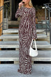 Trixiedress Boat Neck Bell Sleeves Animal Print Maxi Dress