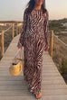 Trixiedress Boat Neck Bell Sleeves Animal Print Maxi Dress