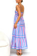 Trixiedress Spaghetti Strap Tiered Color Block Striped Maxi Dress