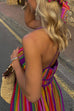 Trixiedress V Neck Backless Rainbow Stripes Cami Maxi Holiday Dress