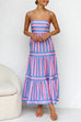 Trixiedress Spaghetti Strap Tiered Color Block Striped Maxi Dress