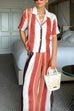 Trixiedress Striped Short Sleeves Button Down Shirt Wide Leg Pants Set