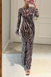 Trixiedress Boat Neck Bell Sleeves Animal Print Maxi Dress