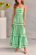 Trixiedress Spaghetti Strap Tiered Color Block Striped Maxi Dress