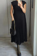 Trixiedress Cap Sleeves Pocketed Loose Pleated Maxi Dress