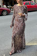 Trixiedress Boat Neck Bell Sleeves Animal Print Maxi Dress